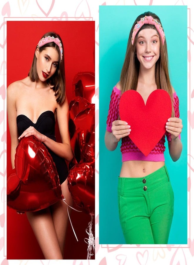 YARIEW Valentines Day Headbands for Women Love Sweet Red Heart Headband Rhinestone Knotted Headband for Women Valentine Day Decorations Fashion Headband Hair Accessories Pink - Image 4